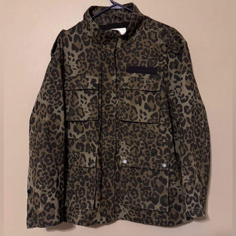 Anthropologie Avec Les Filles Olive and Black Leopard Print Utility Jacket